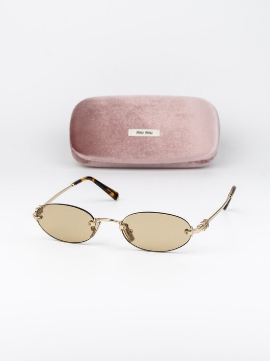 Miu Miu Women Sunglasses Gold Yellow Oval MUA54S ZVN10R NEW AUTHENTIC